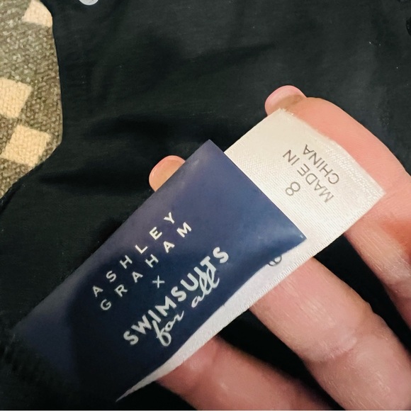 Ashley Graham Black One Piece Swimsuit with Halter Neck Lace-Up cut out 8 - Picture 5 of 6